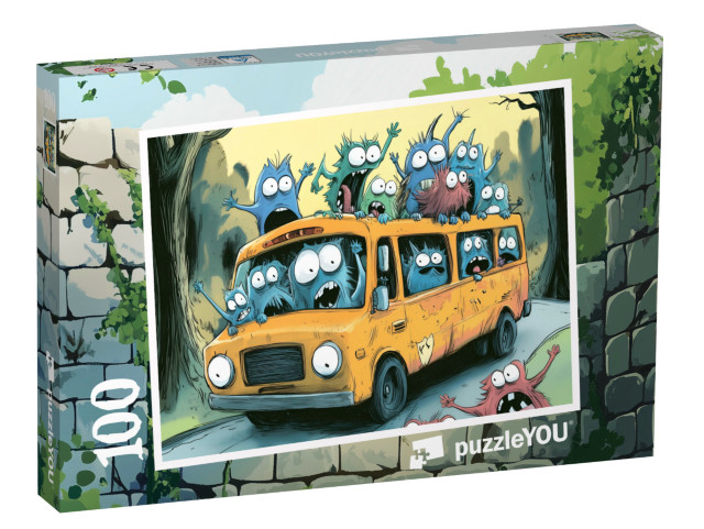 Puzzle 100 Teile „Der verrückte gelbe Monsterbus“