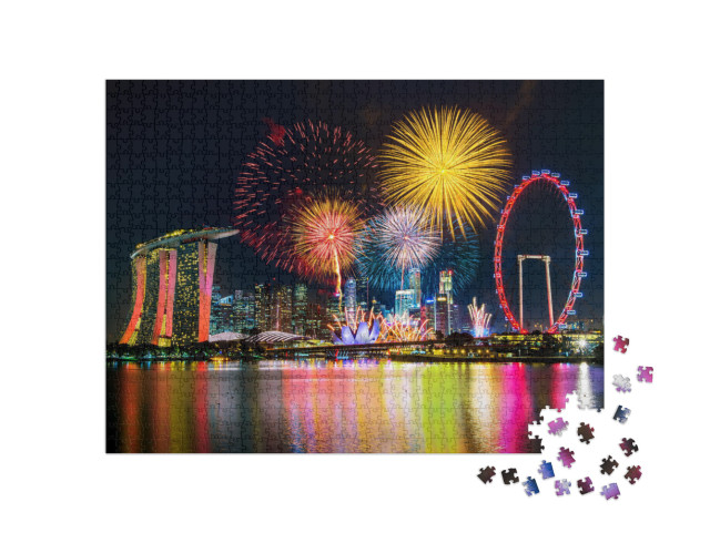 Puzzle 1000 Teile „Feuerwerk über Singapur.“