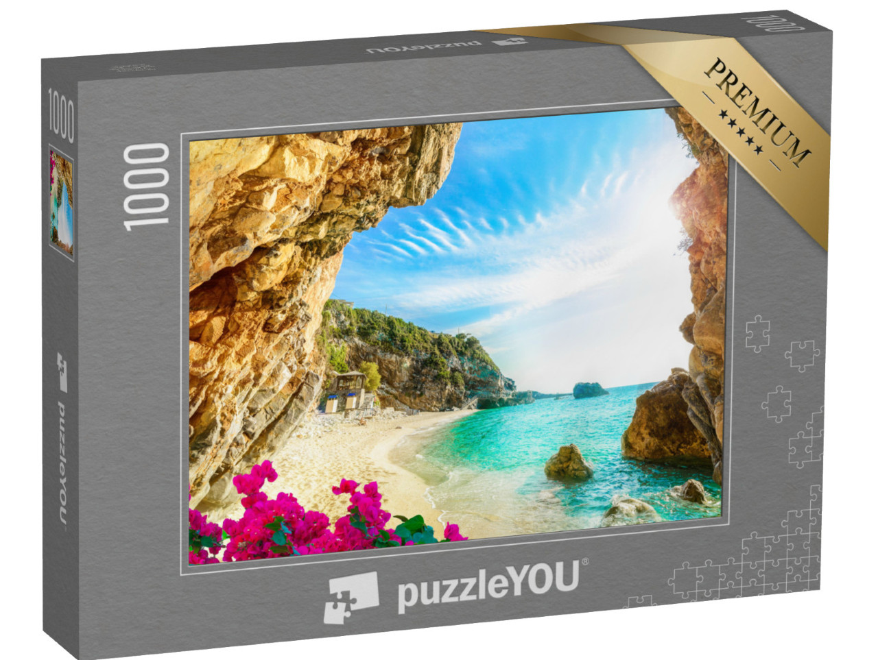 Puzzle 1000 Teile „Schöner Blick über das Meer und den Strand von Korfu, Griechenland“