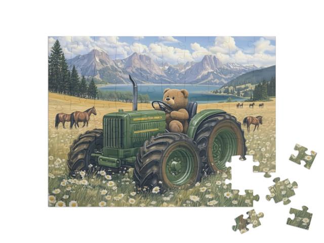 Puzzle 100 Teile „Der lustige Traktor-Bär unterwegs“