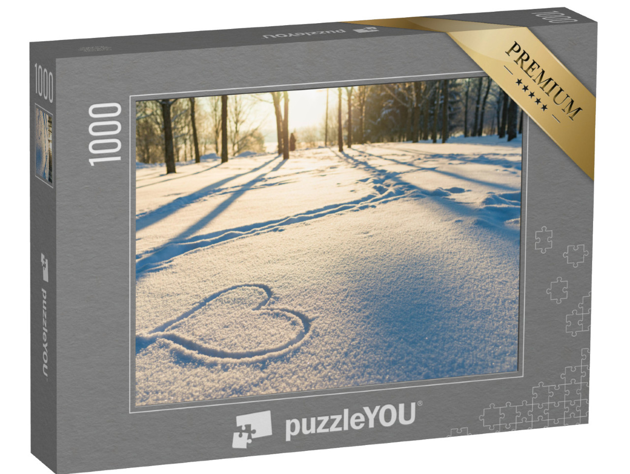 Puzzle 1000 Teile „Kleine Botschaft im Schnee: Ein Herz im Winterwald“