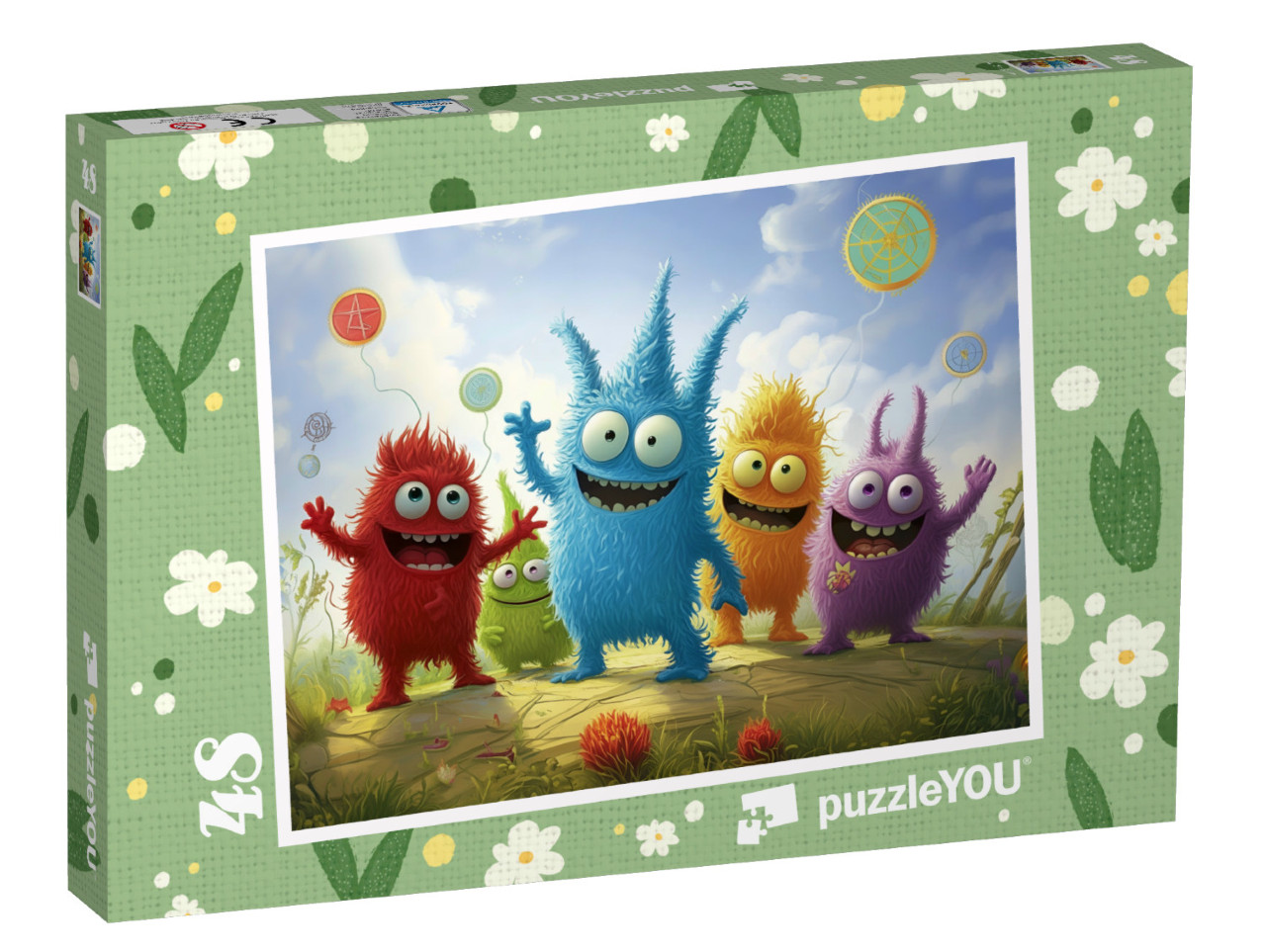 Puzzle 48 Teile „Die netten Zottelmonster laden ein zur Party“
