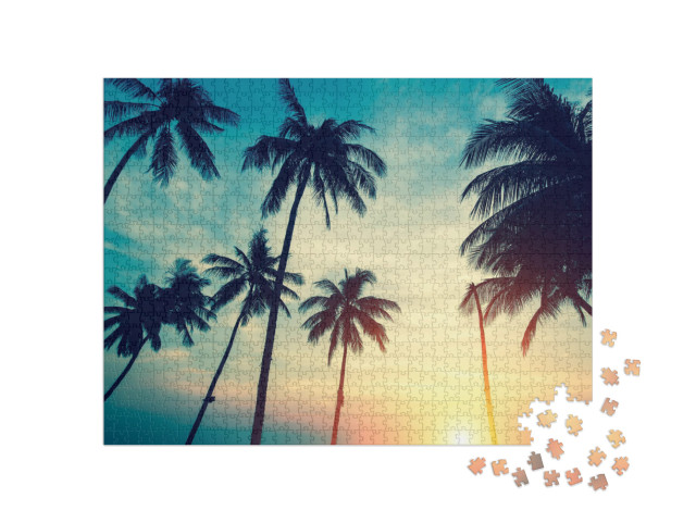 Puzzle 1000 Teile „Tropischer Sonnenuntergang über Palmen“