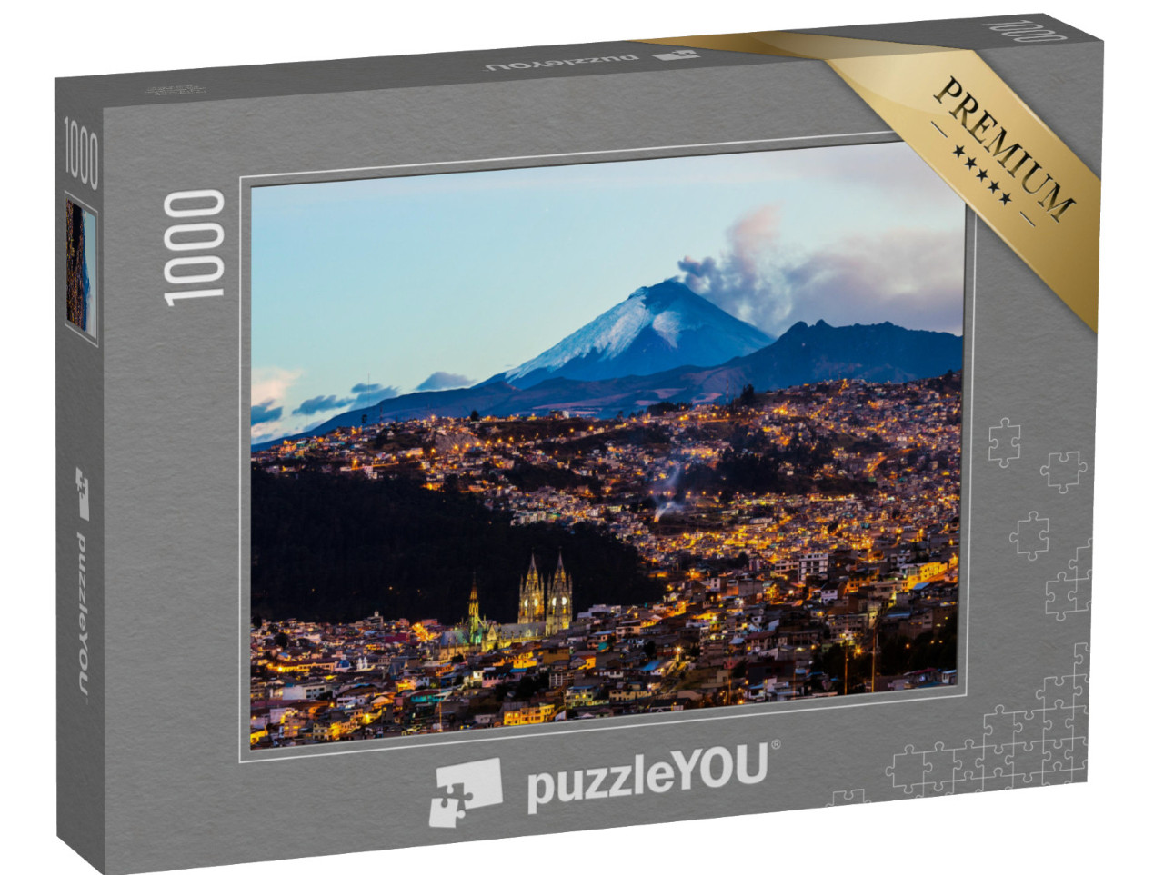 Puzzle 1000 Teile „Ausbruch des Vulkans Cotopaxi von Quito, Ecuador aus gesehen“