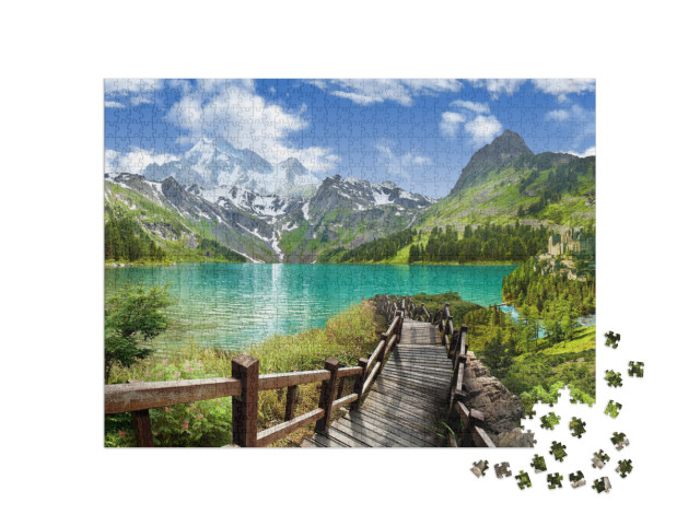 Puzzle 1000 Teile „Panoramablick auf den See in den Bergen“