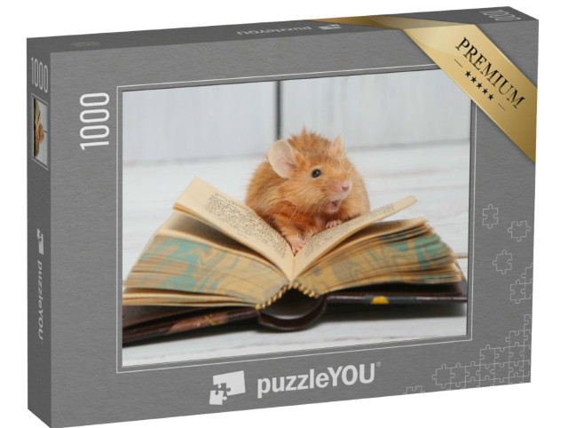 Puzzle 1000 Teile „Neugierige kleine Maus beim Lesen“