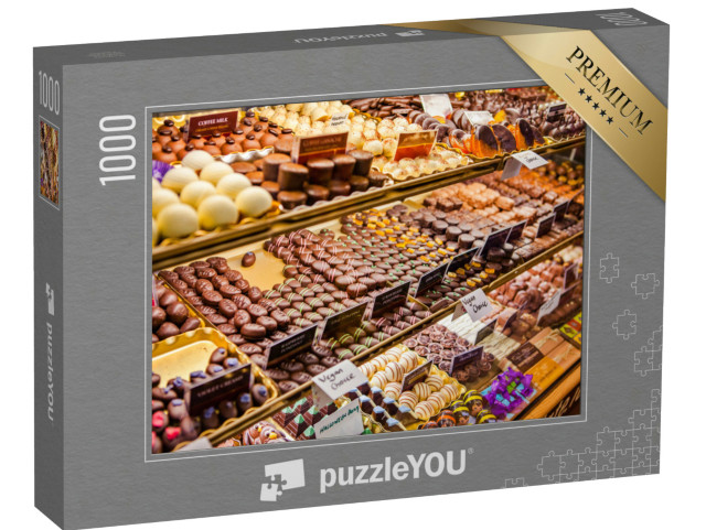Puzzle 1000 Teile „Vielfalt an Schokoladenpralinen auf dem englischen Markt, Irland“