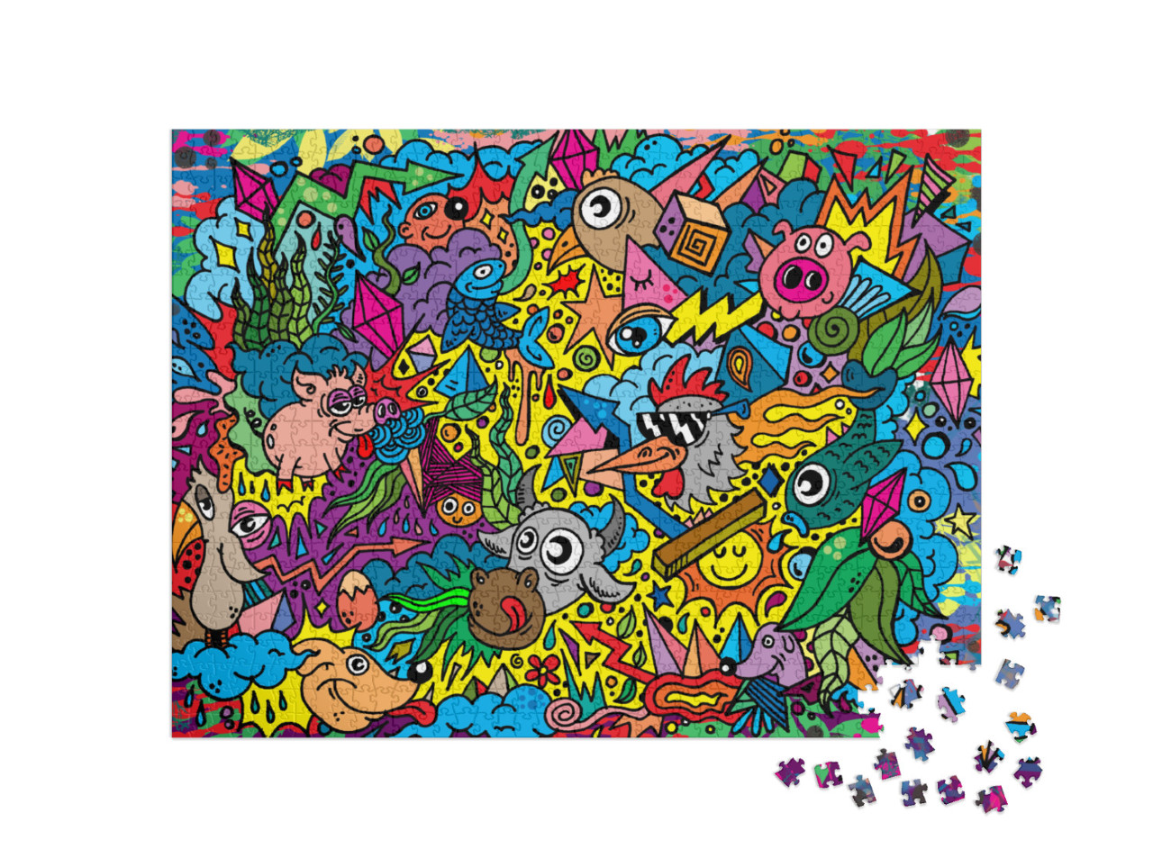 Puzzle 1000 Teile „Comic-Illustration: Lustige Tiere“