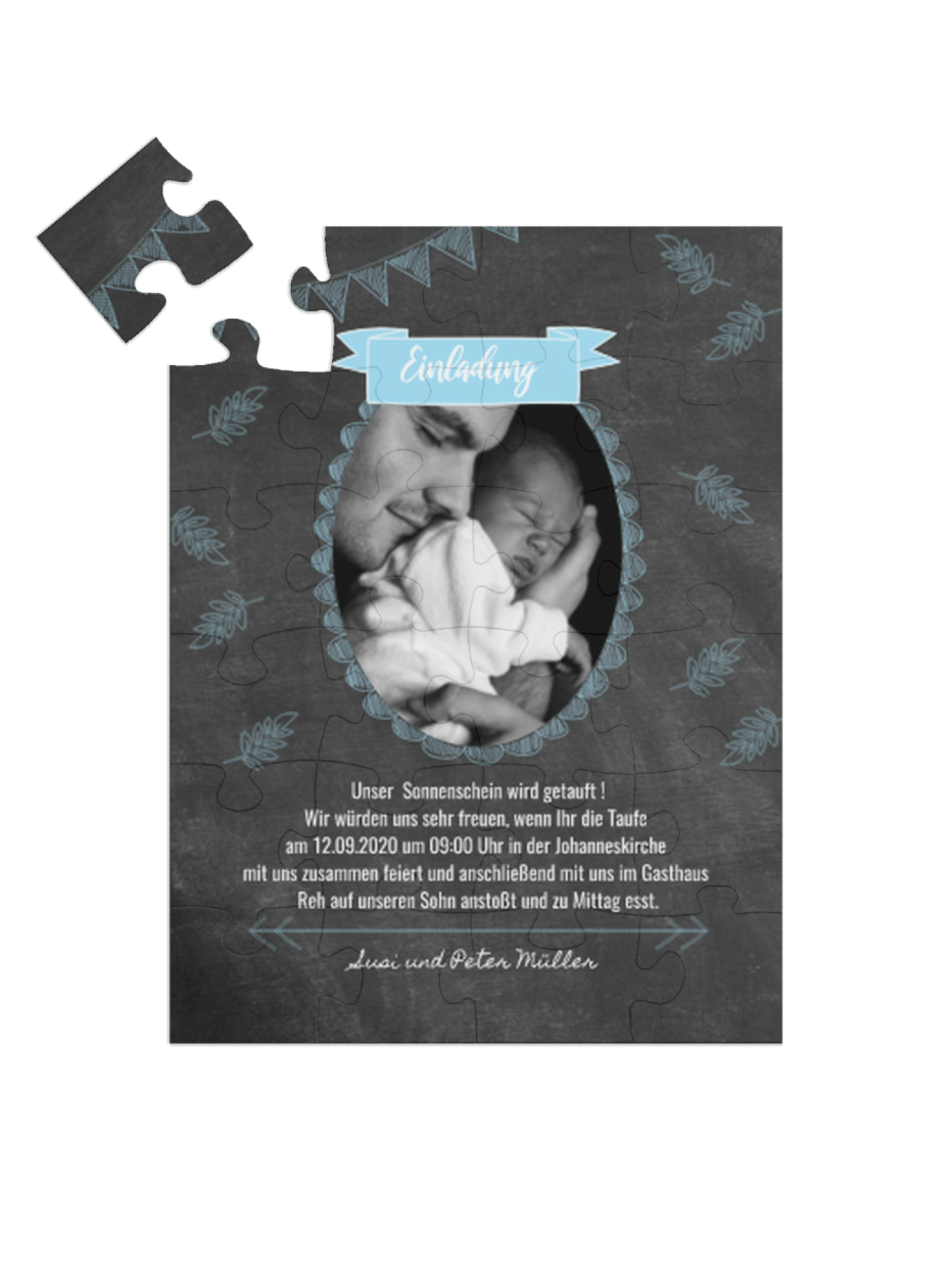 "Tafelbild" in Hochformat babyblau