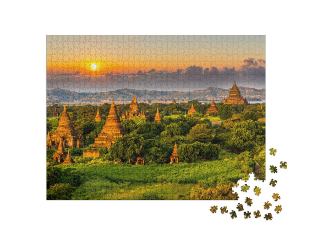 Puzzle 1000 Teile „Strahlend erleuchtete antike Tempel , Myanmar“