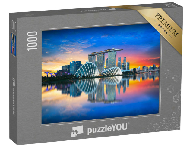 Puzzle 1000 Teile „Singapur: Skyline der Stadt im Abendlicht“