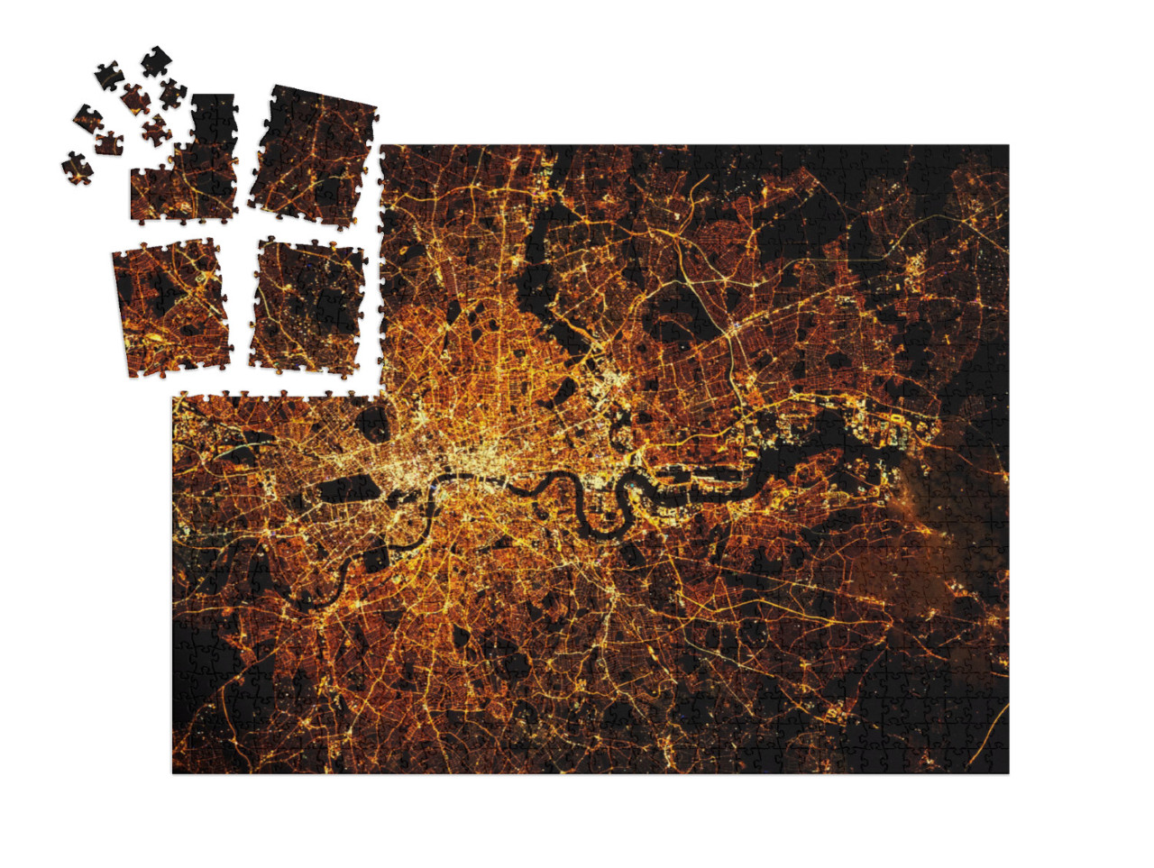 Puzzle „London: Stadtplan mit Lichtern bei Nacht“ | SMART SORTED® 1000 Teile