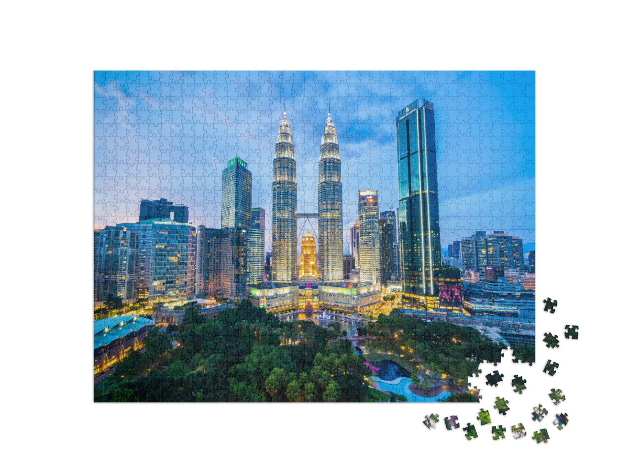 Puzzle 1000 Teile „Kuala Lumpur: Skyline bei Nacht, Architektur“
