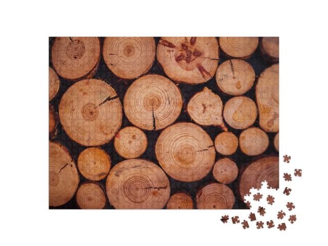 Puzzle 1000 Teile „Holzabschnitt mit Rissen und Jahresringen“