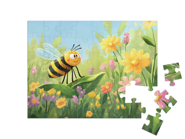 Puzzle 48 Teile „Die fleißige Biene auf der Frühlingswiese“