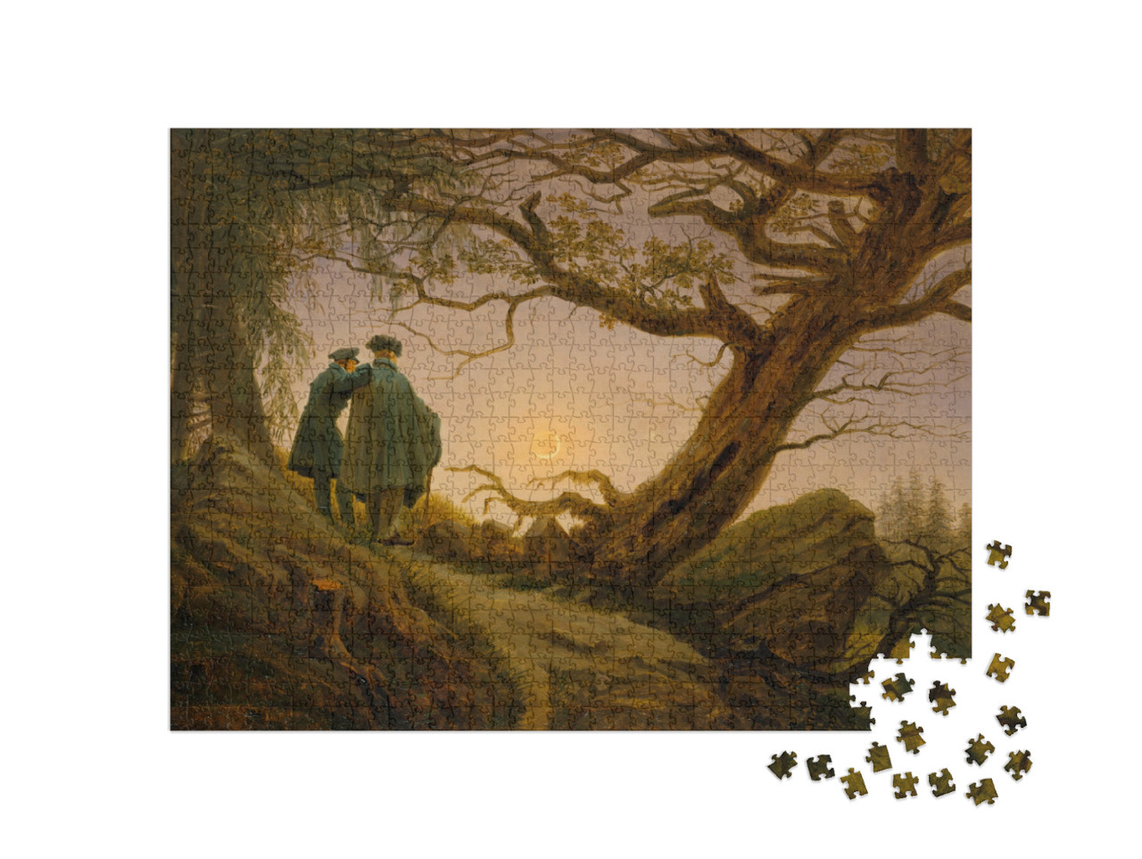Puzzle 1000 Teile „Caspar David Friedrich - Zwei Männer beim Betrachten des Mondes“