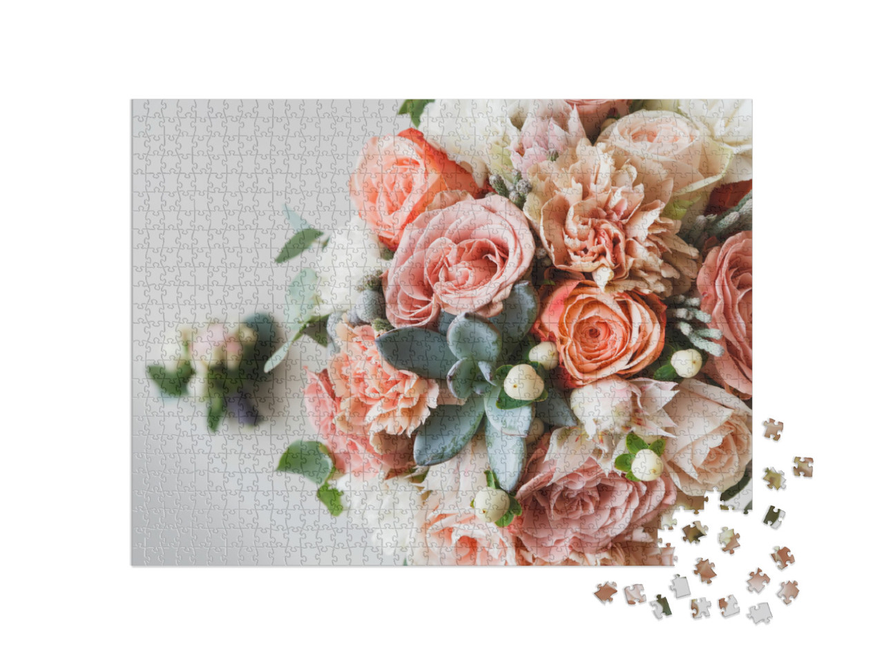 Puzzle 1000 Teile „Rosen, Pfingstrosen und Zierpflanzen: Blumenstrauß zur Hochzeit“