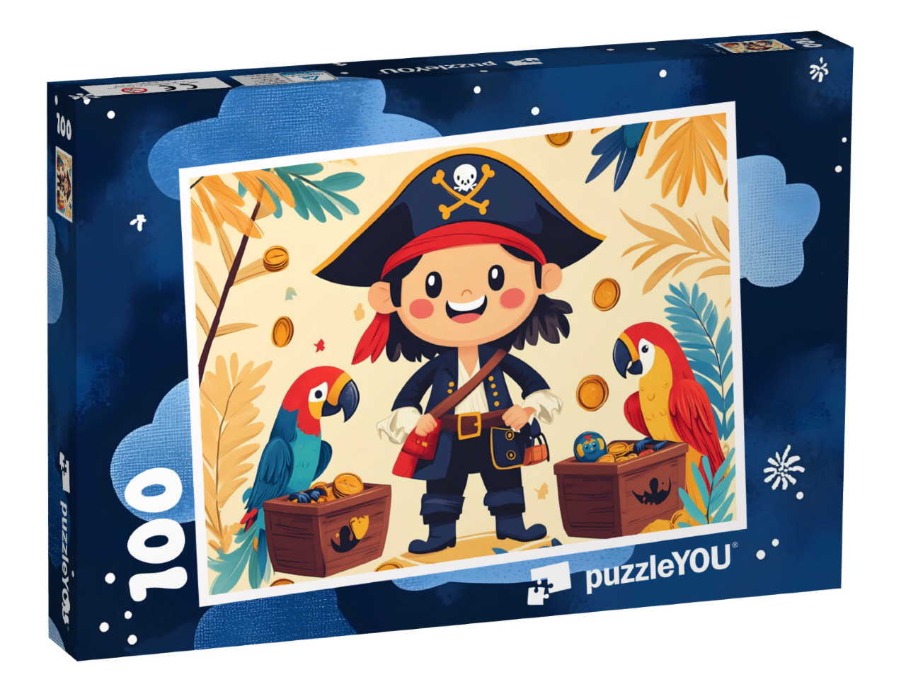Puzzle 100 Teile „Pirat Piet und sein Schatz im Papageienwald“