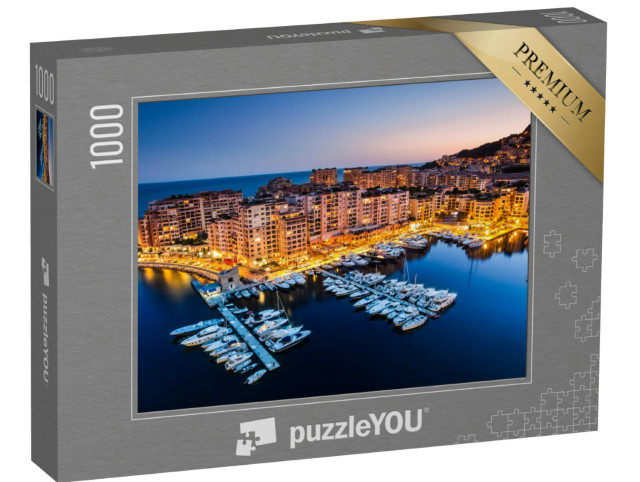 Puzzle 1000 Teile „Nachtansicht auf Fontvieille und den Hafen von Monaco“