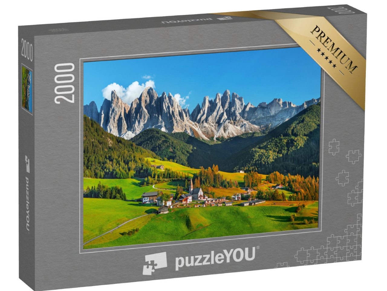 Puzzle 2000 Teile „Santa Maddalena mit magischen Dolomiten, Südtirol, Italien“