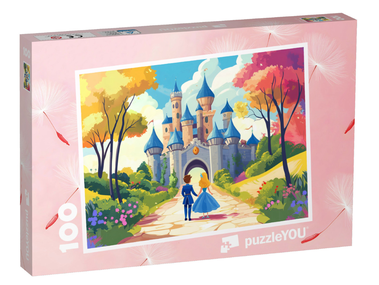 Puzzle 100 Teile „Prinz und Prinzessin laufen zu ihrem Märchenschloss“