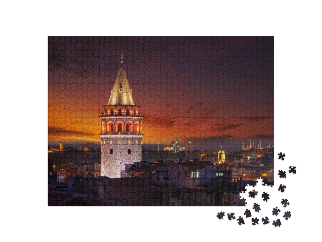 Puzzle 1000 Teile „Abendlich erleuchteter Galata-Turm, Istanbul, Türki“