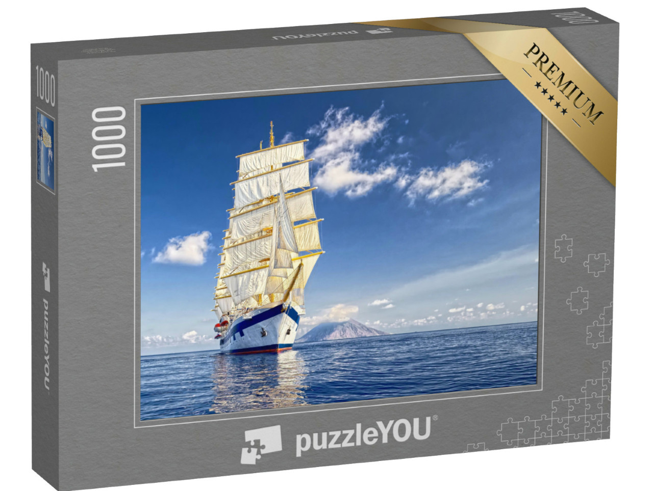 Puzzle 1000 Teile „Segelschiff mit weißen Segeln unter strahlend blauem Himmel“
