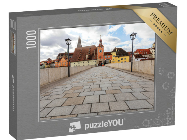 Puzzle 1000 Teile „Antike steinerne Fußgängerbrücke, Regensburg, Deutschland“