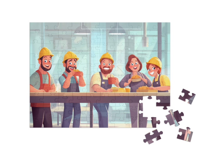 Puzzle 100 Teile „Das Bauarbeiterteam stärkt sich“