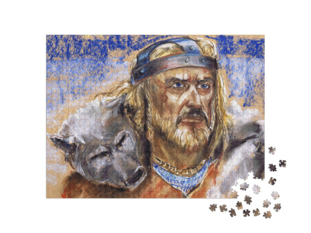 Puzzle 1000 Teile „Illustration: Kriegerhalbgott der Vikinger“