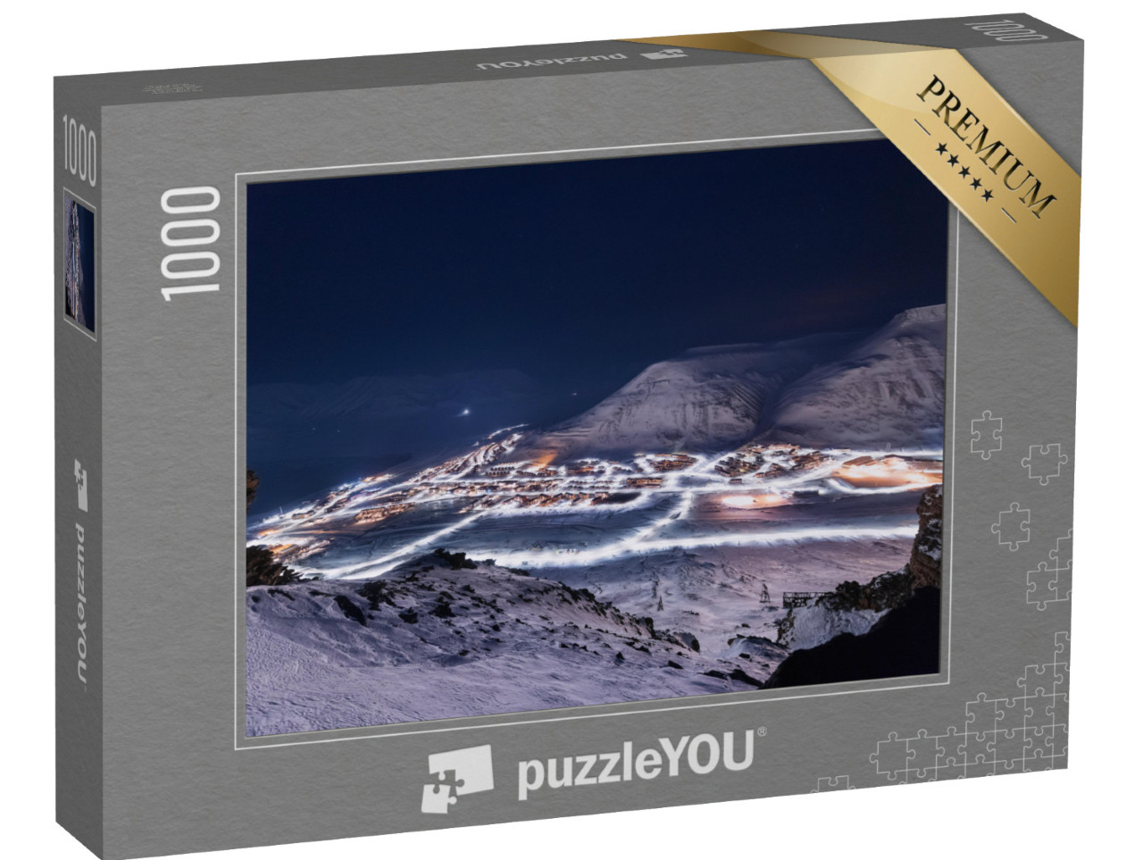 Puzzle 1000 Teile „Eis und Natur: Landschaft von Spitzbergen bei Polarnacht“