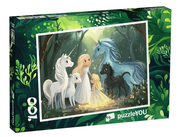 Puzzle 100 Teile „Funkelnde Sterne und Einhörner“