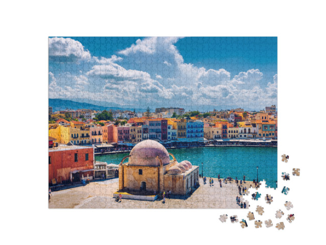 Puzzle 1000 Teile „Moschee im alten venezianischen Hafen der Stadt Chania, Kreta“