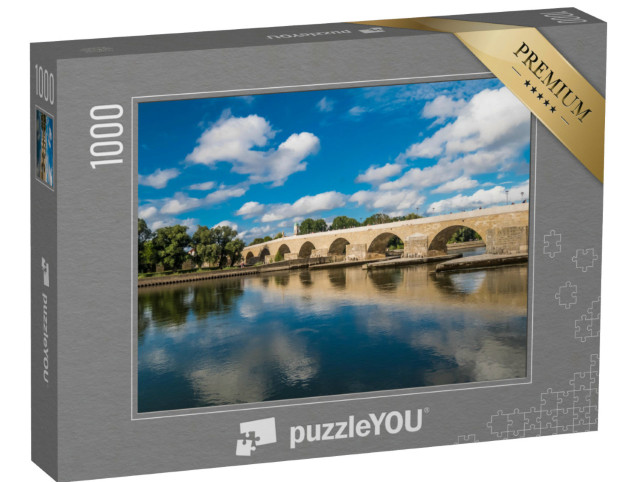Puzzle 1000 Teile „Regensburg 2019, Donau und Steinbrücke in Langzeitbelichtung“