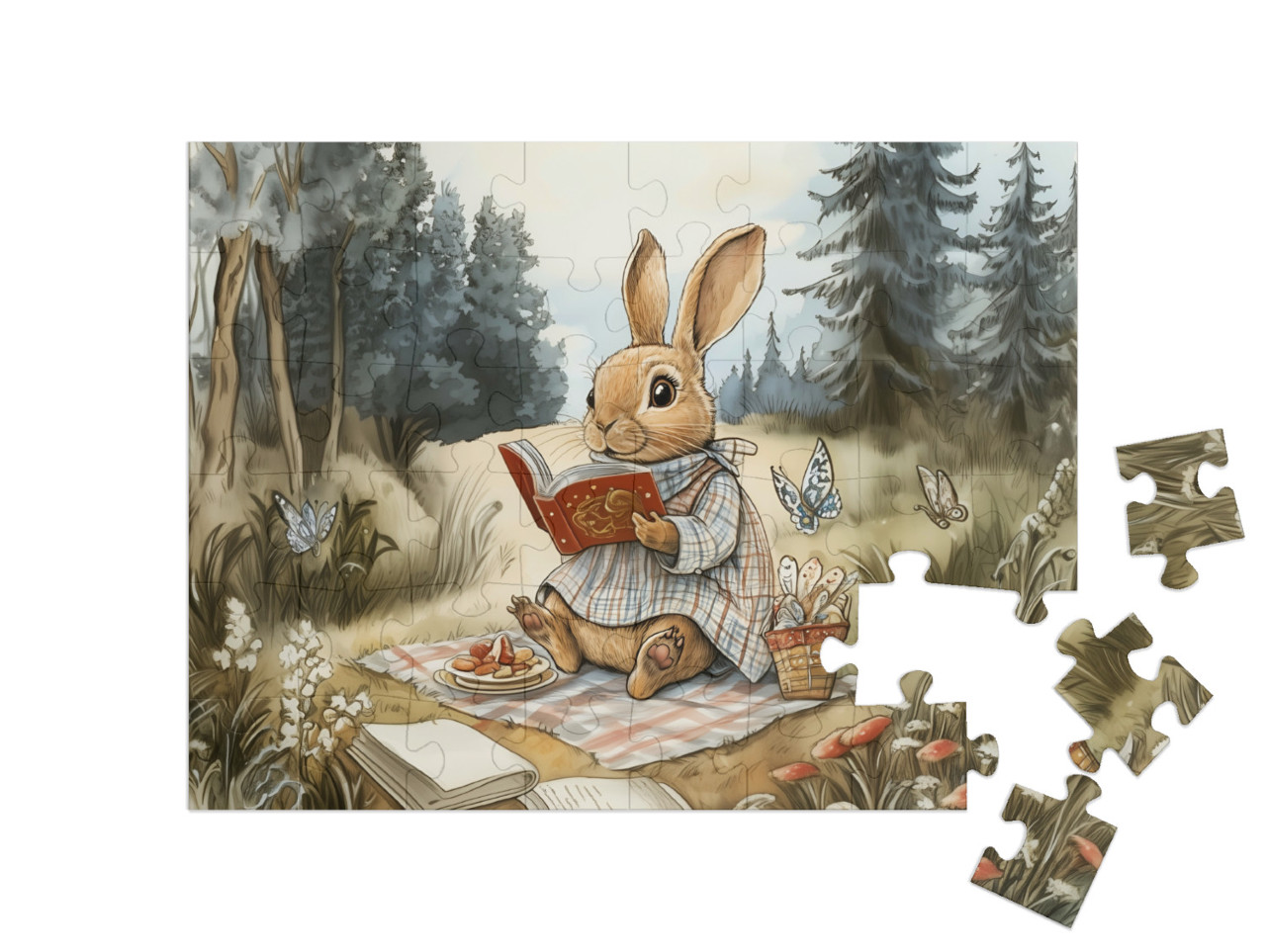 Puzzle 48 Teile „Auf der Frühlingswiese mit dem Lieblingsbuch“
