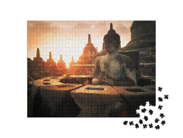 Puzzle 1000 Teile „Buddha-Statue in der Tempelanlage Borobudur, Indonesien“