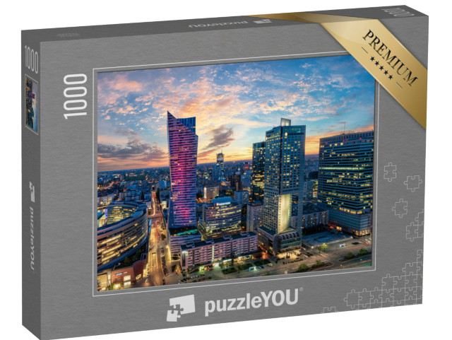 Puzzle 1000 Teile „Wolkenkratzer von Warschau bei Sonnenuntergang, Polen“