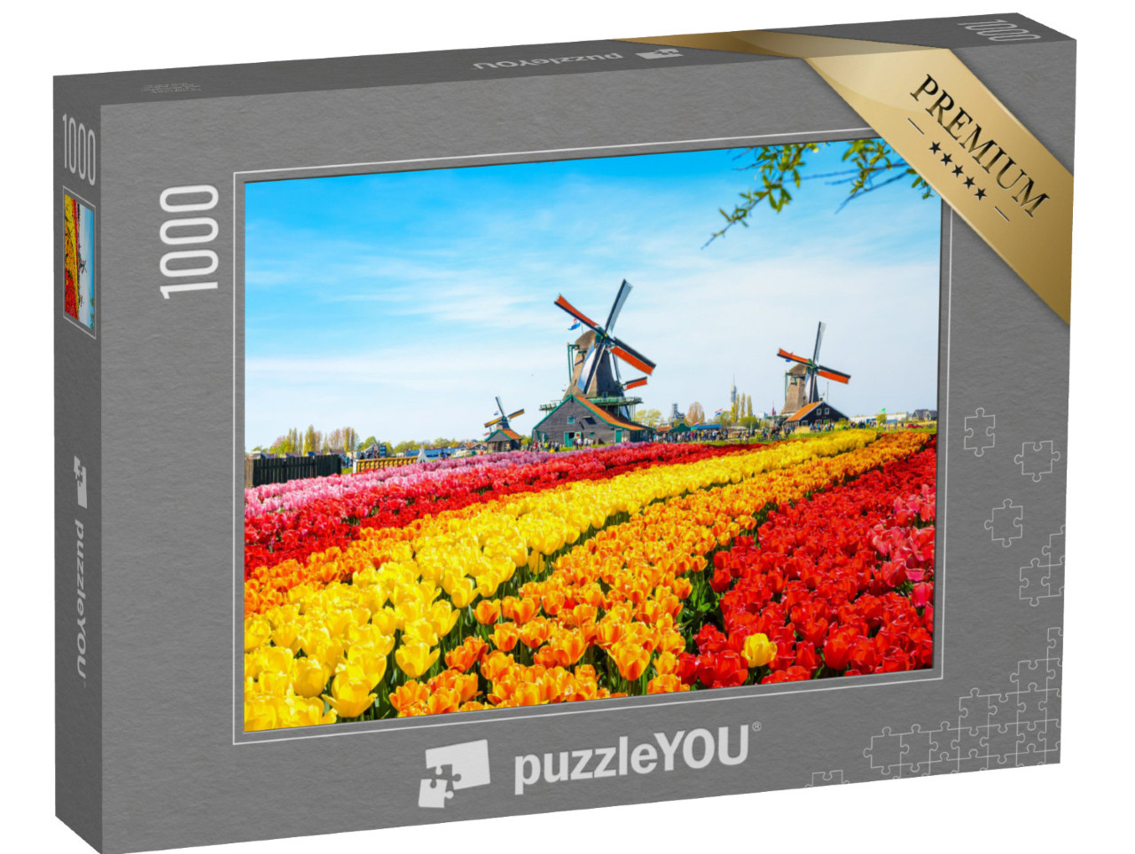 Puzzle 1000 Teile „Tulpen und Windmühlen in Zaanse Schans, Niederlande“