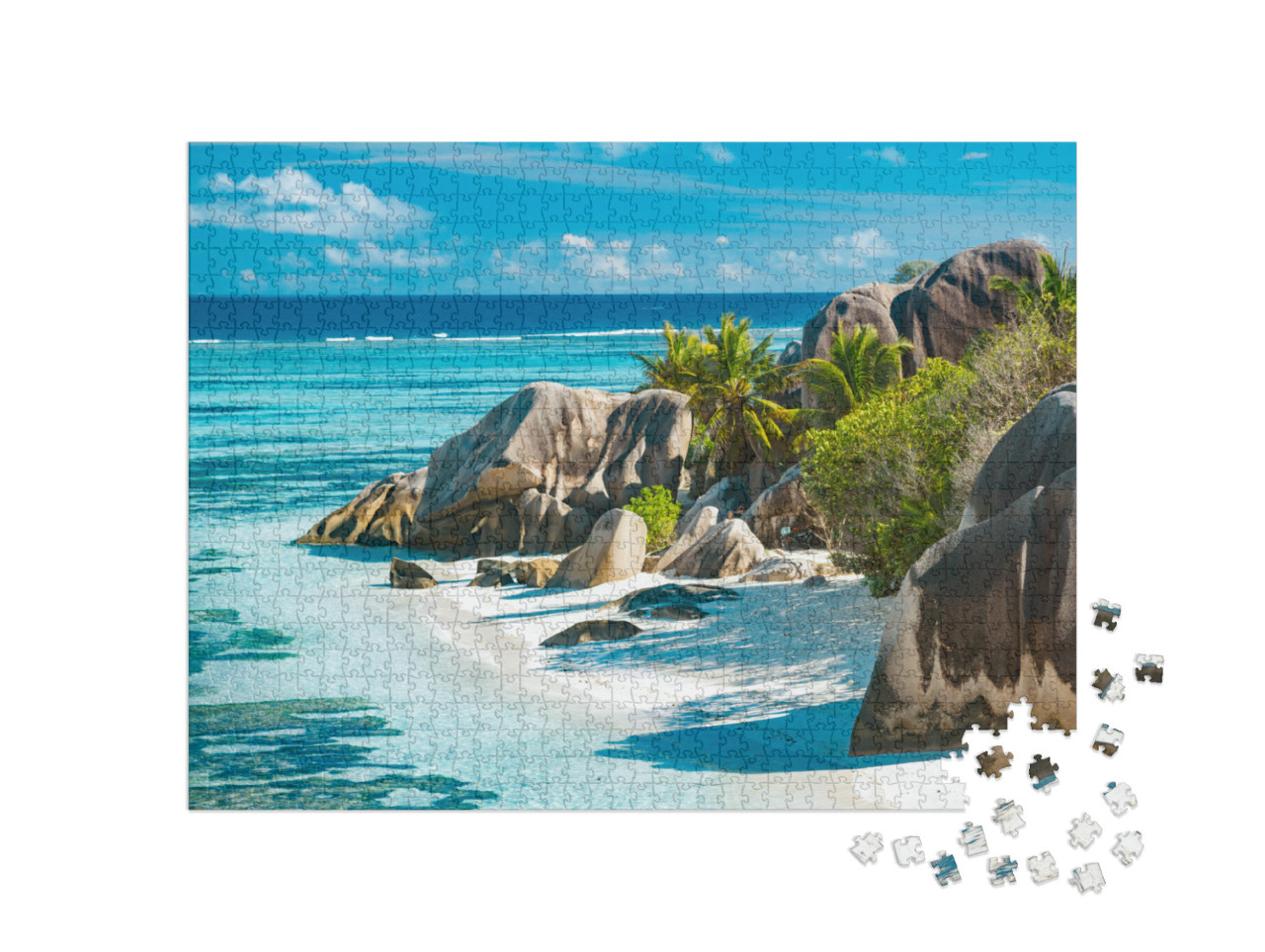 Puzzle 1000 Teile „Verzaubert schöner Strand der Seychellen - Anse Source D'Argent“