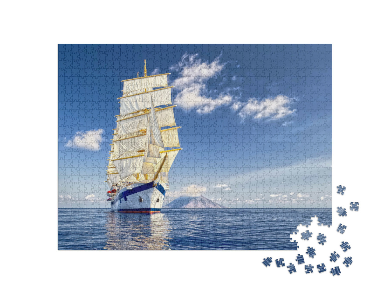 Puzzle 1000 Teile „Segelschiff mit weißen Segeln unter strahlend blauem Himmel“