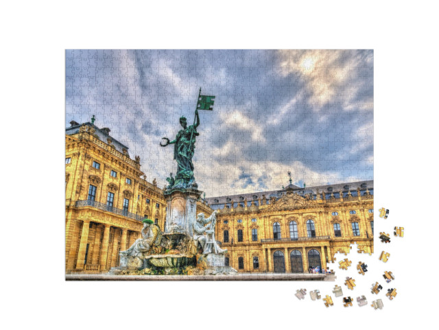 Puzzle 1000 Teile „Frankoniabrunnen an der Würzburger Residenz in Bayern, Deutschland“