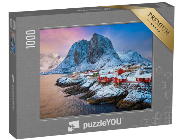 Puzzle 1000 Teile „Fischerdorf auf den Lofoten: Sonnenaufgang im Winter, Norwegen“