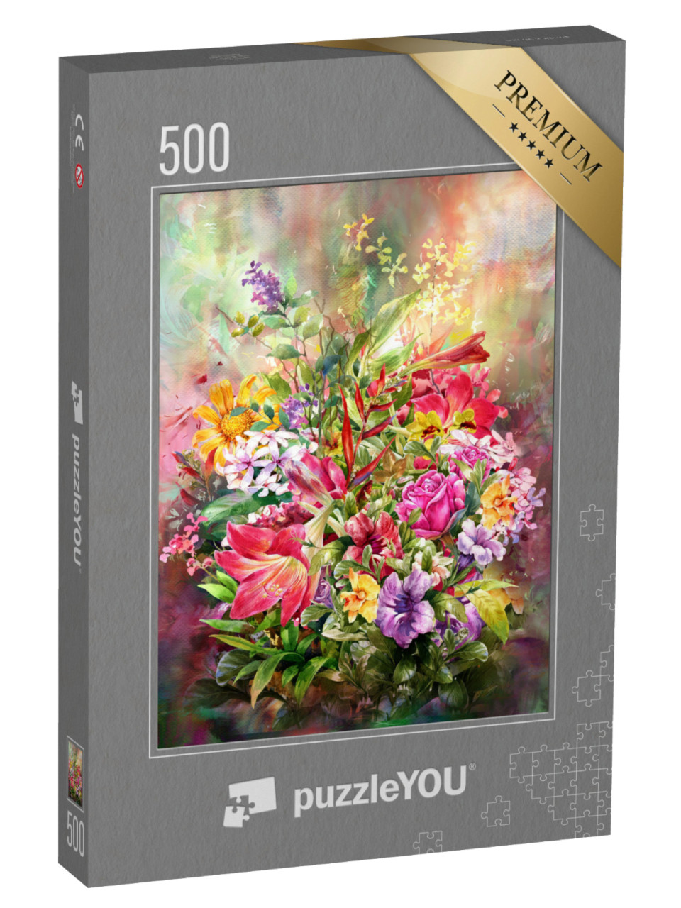Puzzle 500 Teile „Digitales Aquarell: Bouquet von bunten Blumen“