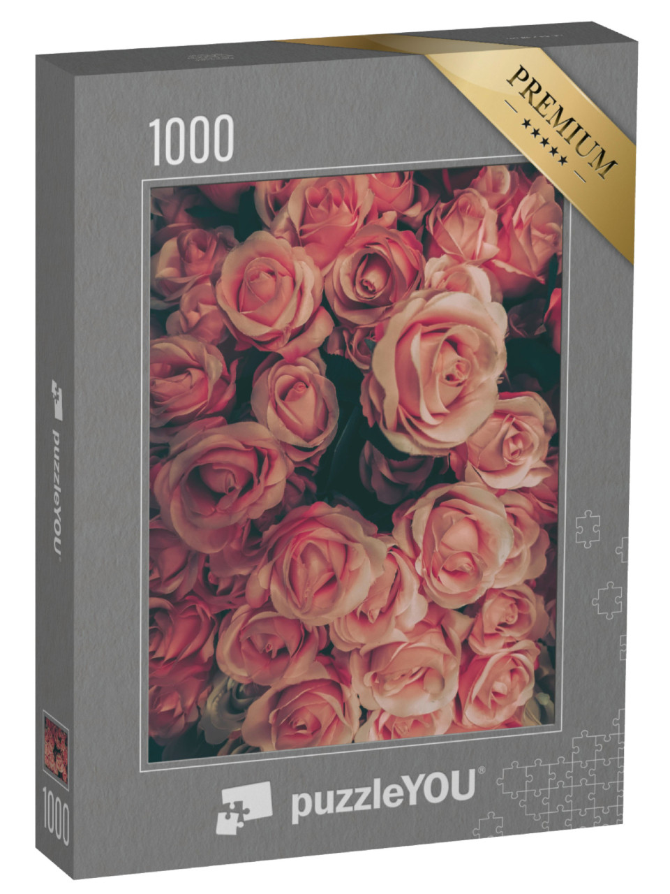 Puzzle 1000 Teile „Ein Strauß rosa Rosen im Vintage-Stil“