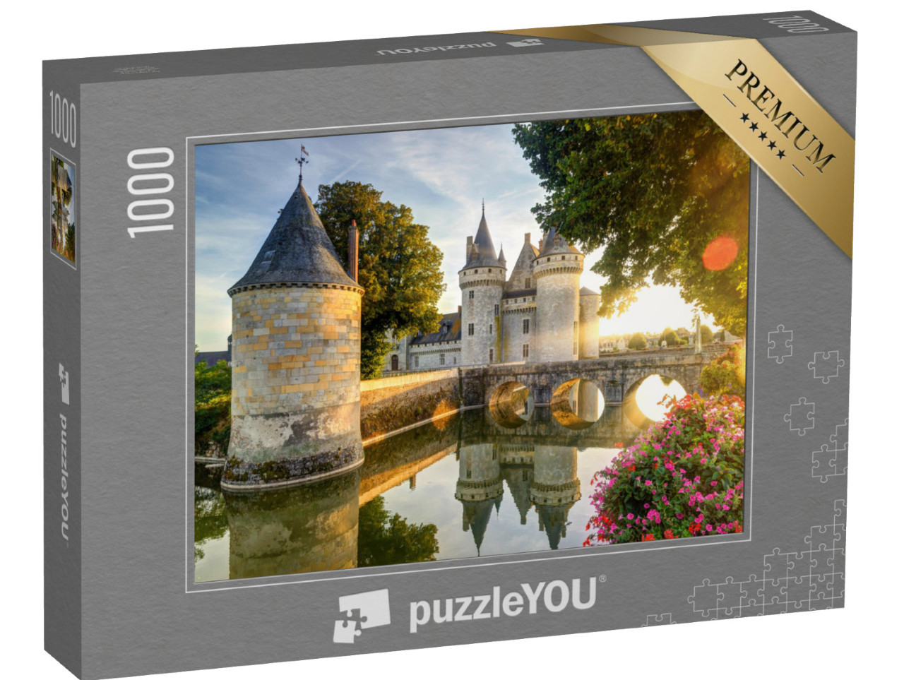 Puzzle 1000 Teile „Frankreich: Chateau de Sully-sur-Loire im Licht des Sonnenuntergangs“