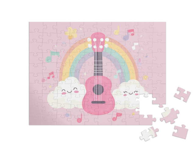 Puzzle 100 Teile „Die große Gitarrenshow unterm Regenbogen“