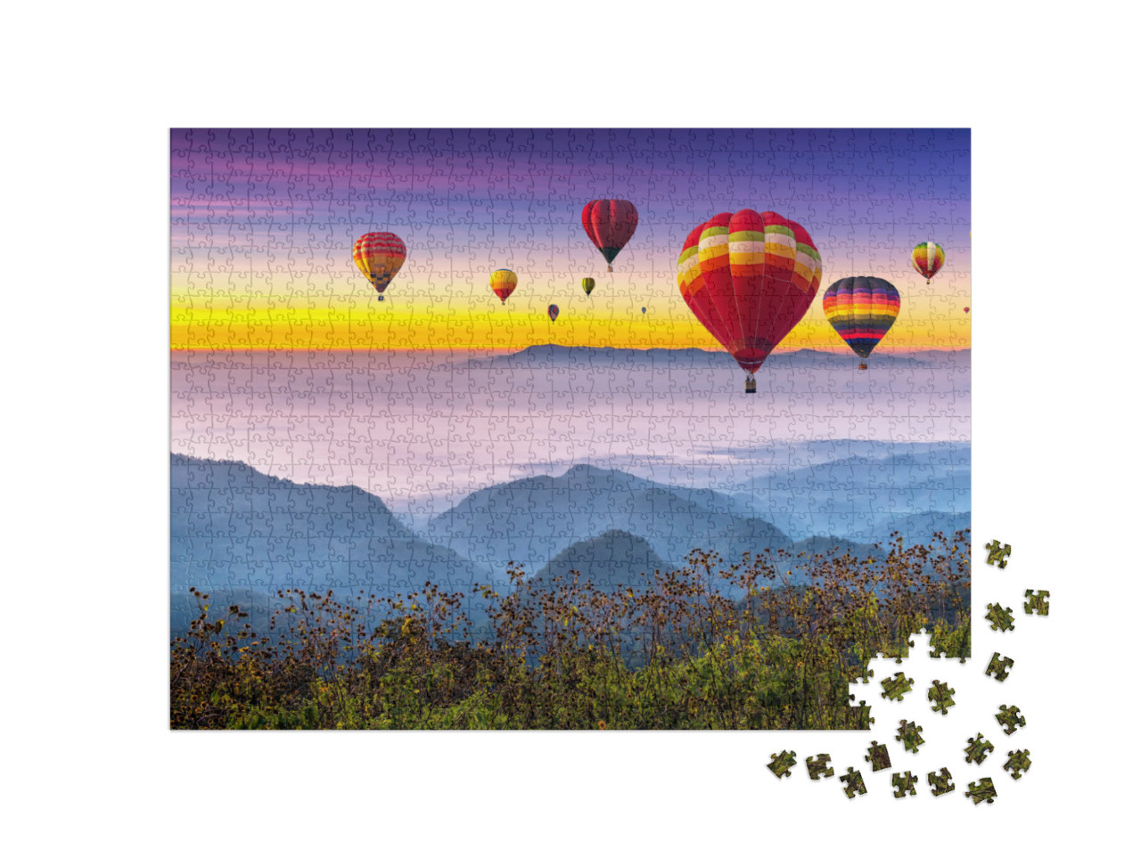 Puzzle 1000 Teile „Bunte Heißluftballons im Sonnenaufgang“