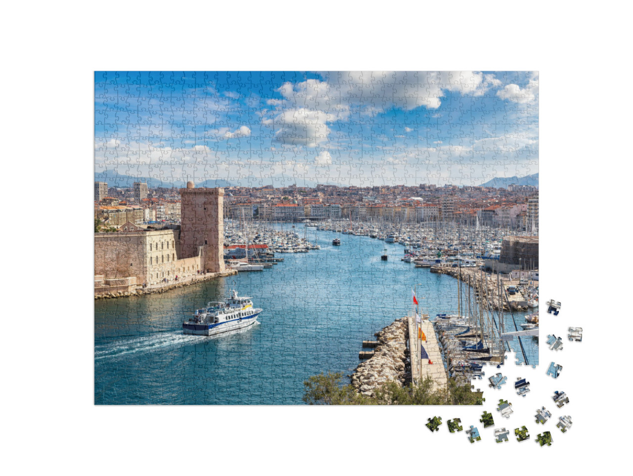 Puzzle 1000 Teile „Schloss Saint Jean und der Vieux Port in Marseille, Frankreich“