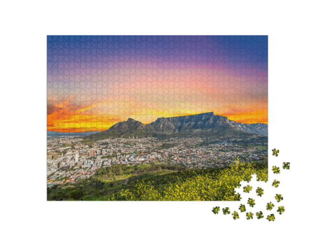 Puzzle 1000 Teile „Kapstadt mit Tafelberg in der ruhigen Dämmerung am Westkap Südafrikas“