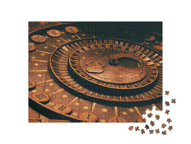 Puzzle 1000 Teile „Historische Uhr aus dem 13. Jahrhundert, die das geozentrische Weltbild darstellt“